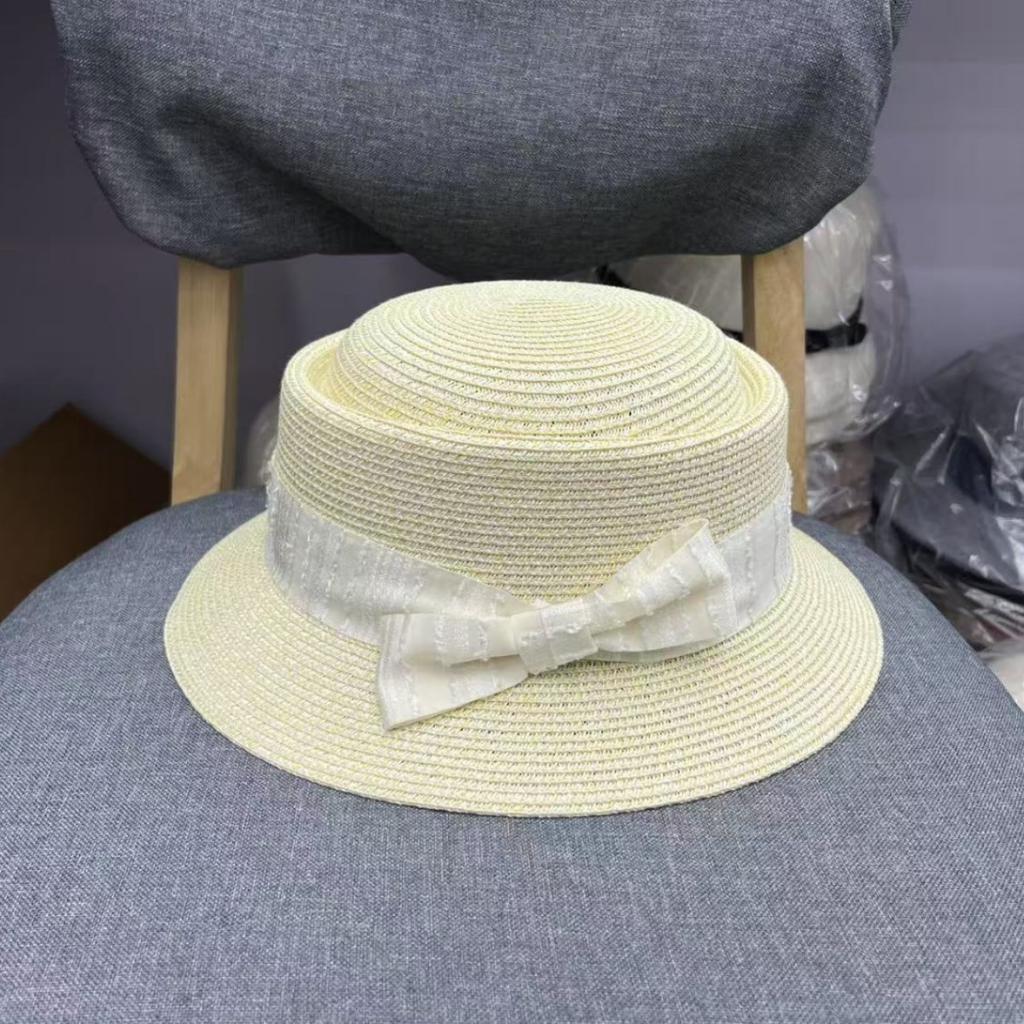 Summer fresh bow concave top straw hat children's fashion versatile sunshade top hat seaside vacation sunscreen hat