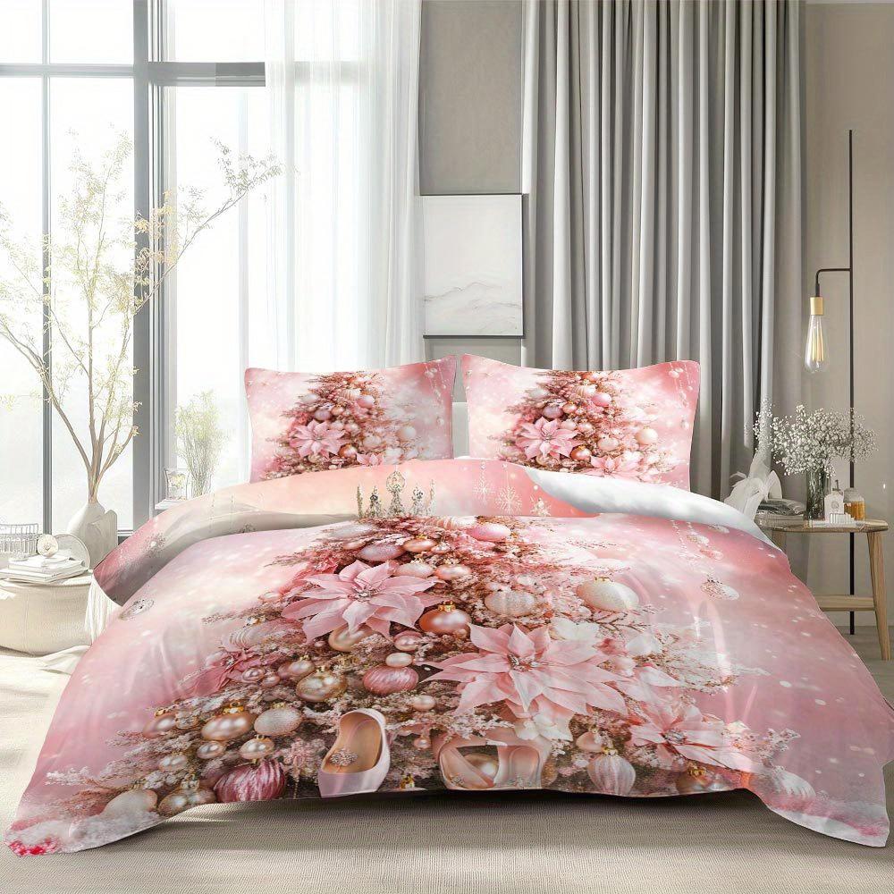 [Festliche Weihnachts-Bettwäsche] Latacaca 2/3-teiliges Rosa Weihnachtsbaum-Muster Bettbezug-Set | Festliches und Elegantes Bettwäsche-Set