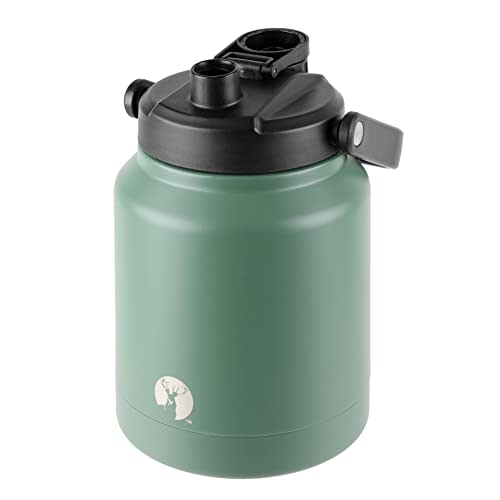 CAPTAIN STAG Sports Bottle, Direct Drinking, Double Stainless Steel Bottle, Vacuum Insulated, Keeps Drinks Cold, HD Water Tank, 2.5L, Antique Green, U