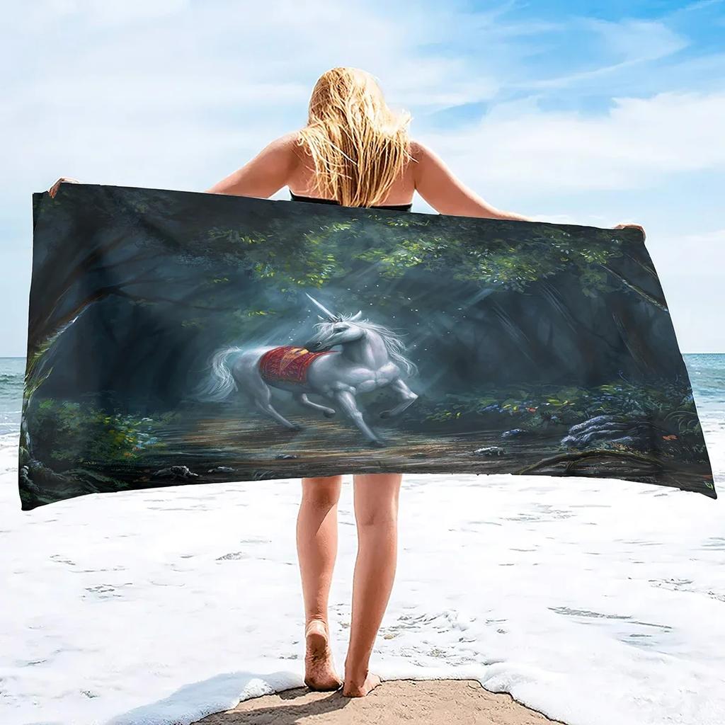 Unicorn Beach Towel,Cute Cartoon Microfiber Absorbent Soft Bath Towel Poncho Bath robe Absorbent Towels for Pool Beach Bathroom