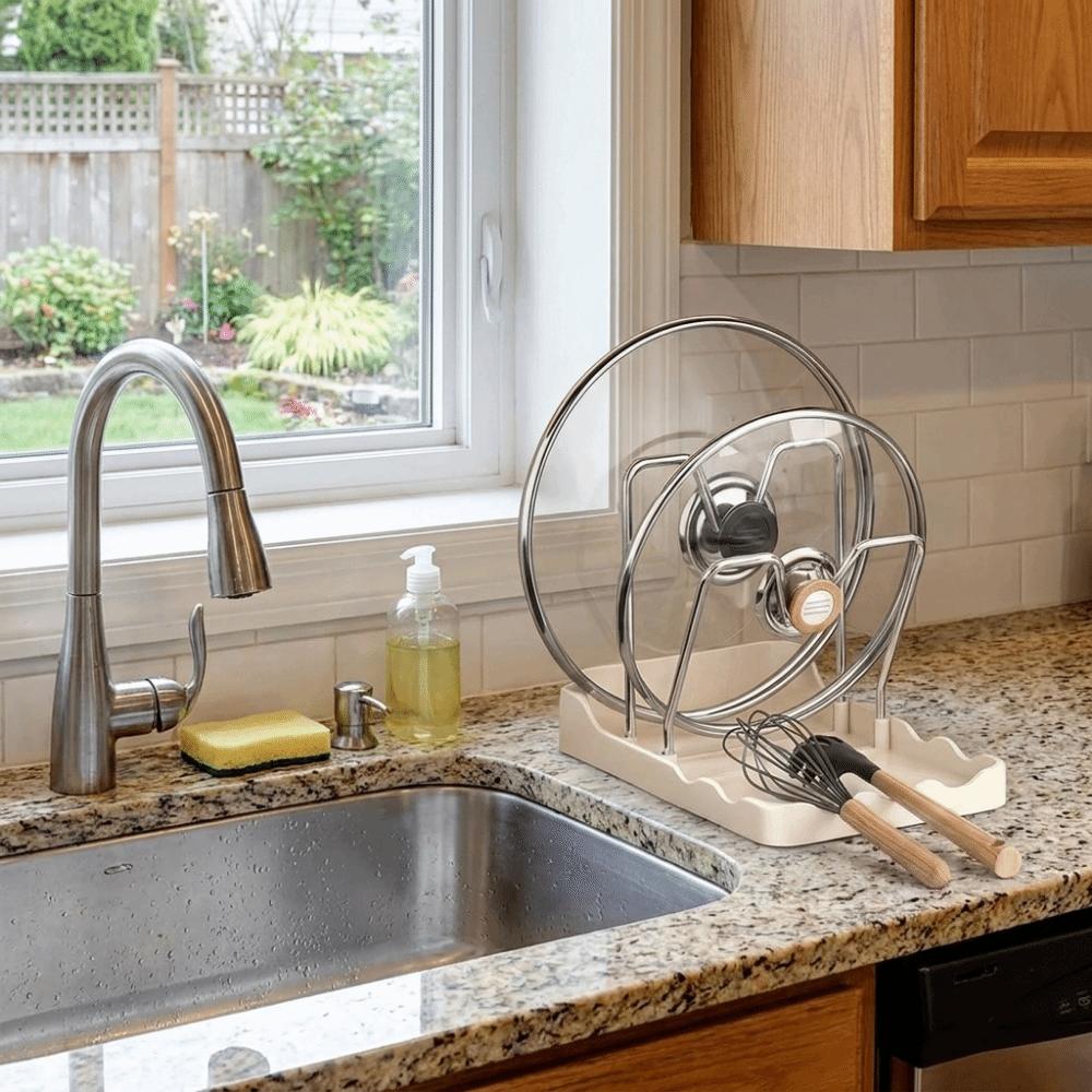 Plastic Pot Lid Storage Rack Draining Pot Cover Holder Durable Kitchen Storage Rack Pantry