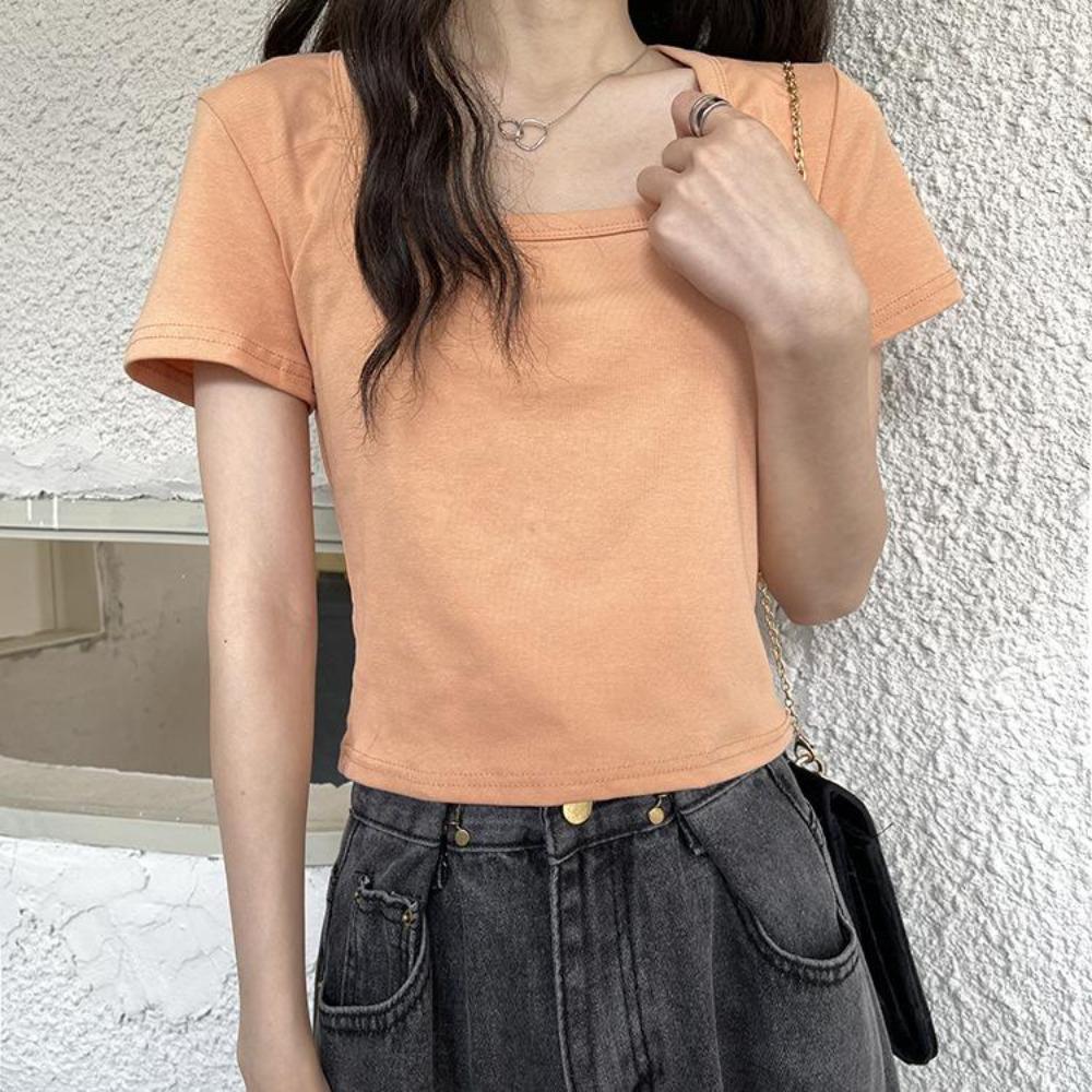 Fashion Squre Collar T Shirt Tank Top Solid Crop Tops Women Camis Summer Casual Camisole Lady Tshirt
