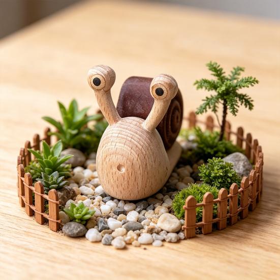 Wooden Snail Figurine, Hand-Carved Desktop Ornament, Natural Solid Wood Cute Snail Sculpture, Stress Relief Micro Landscape Decoration Gift for Home