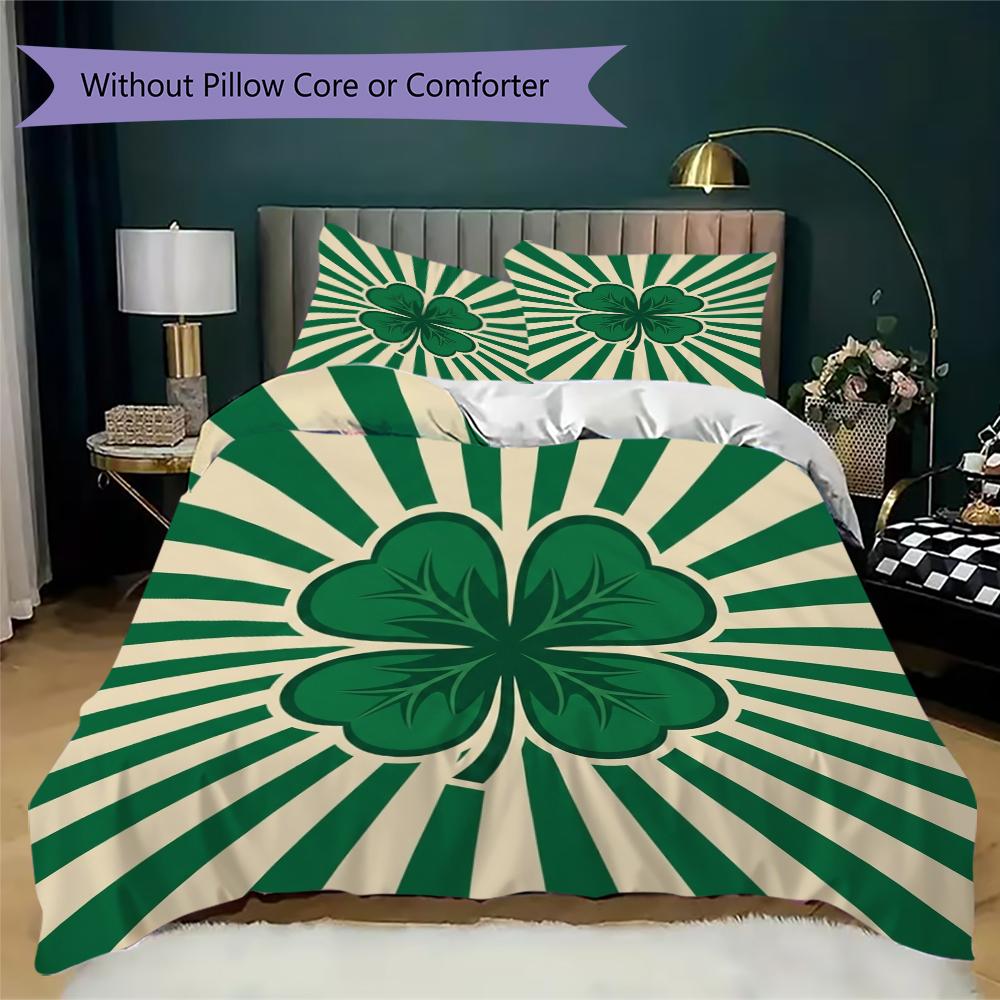 Leaf Clover Pattern Bedding uilt Set uilt Cover Pillowcase Home Decoration Birthday Gift (1 * duvet cover + 2 * pillowcase  without core)58