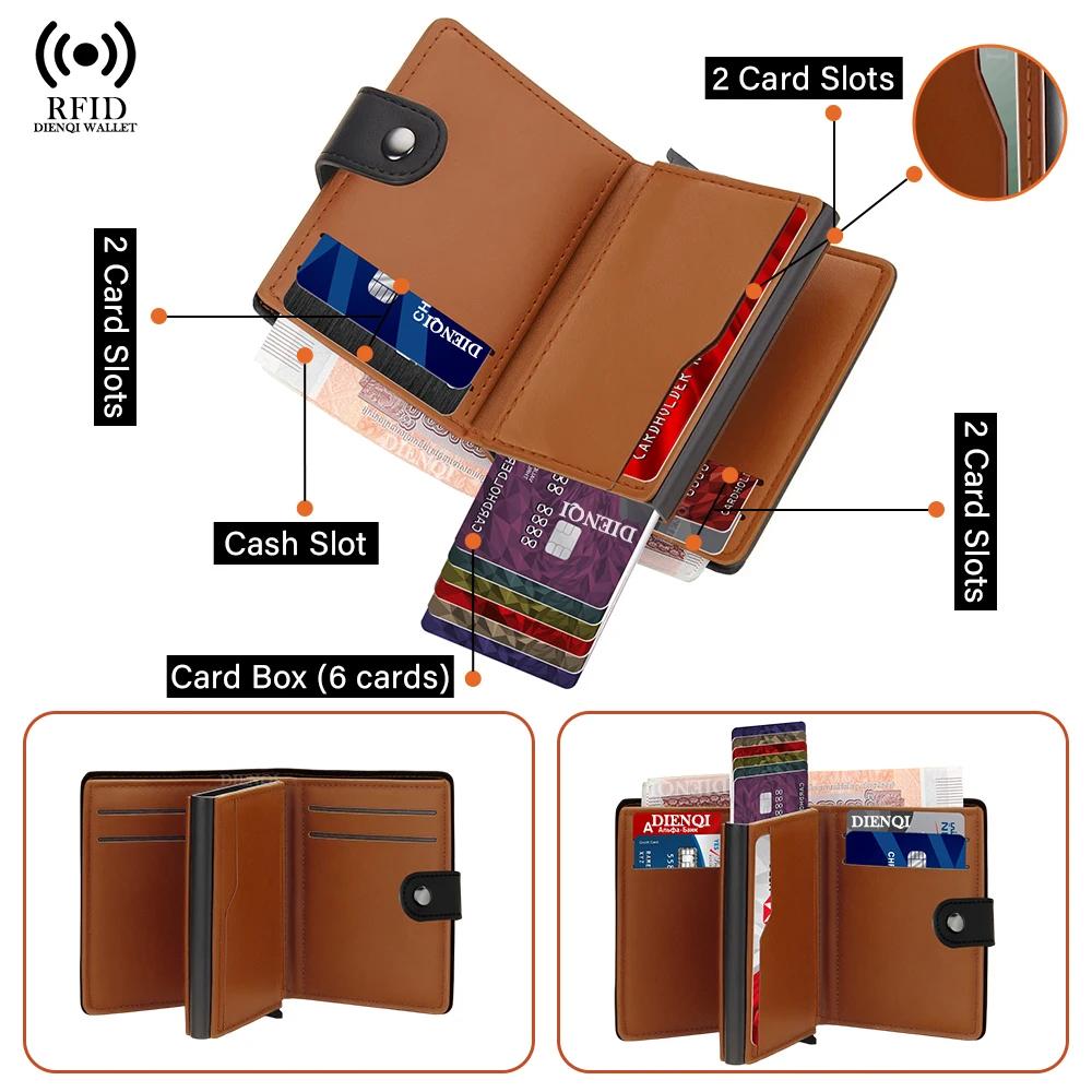 Pu Leather Credit Card Holder Luxury Id Cardholders Pop Up Metal Mini Minimalist Wallet for Women Men Coin Purse  Badge Holder