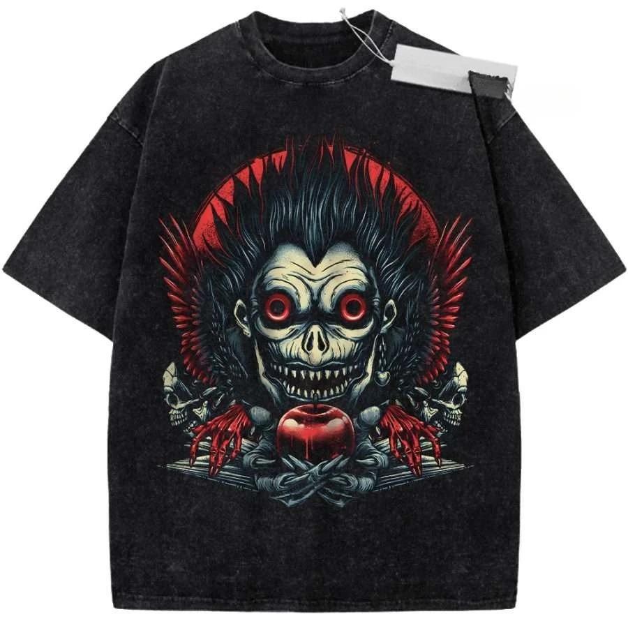 Death Note Ryuk Shinigami Apple Graphic Oversized Vintage Washed Streetwear T-Shirt Top for Anime & Manga Fans L
