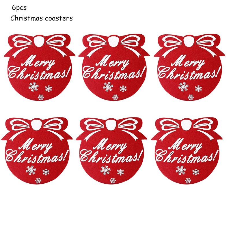 

6/12PCS Round Christmas Cup Mat Felt Cup Mat Snowflake Christmas Tree Shaped Christmas Party Decorative Table Accessories Mat