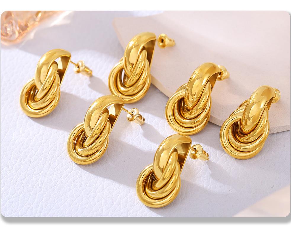 Qiong Yao Fashion 18K Gold-Plated Circle Line Ear Studs - Niche Design, Light Luxury Stainless Steel for Women