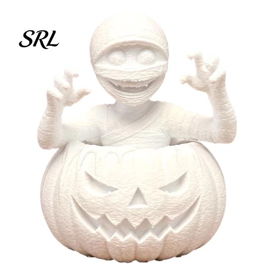 Einzigartiges Tischdisplay-Stück 3D-gedruckte Kürbisjunge-Figur, Unbemalte weiße DIY-Statue, Kreative Halloween-Party-Dekoration Mumien-Skulptur,