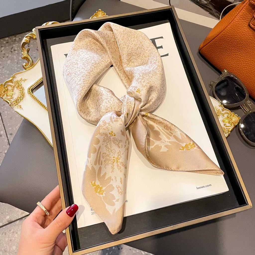 Silk Scarf Women'S Decoration High-End Small Square Scarf Versatile Trend Imitation Silk Scarf Tied Bag Streamer Thin Scarf