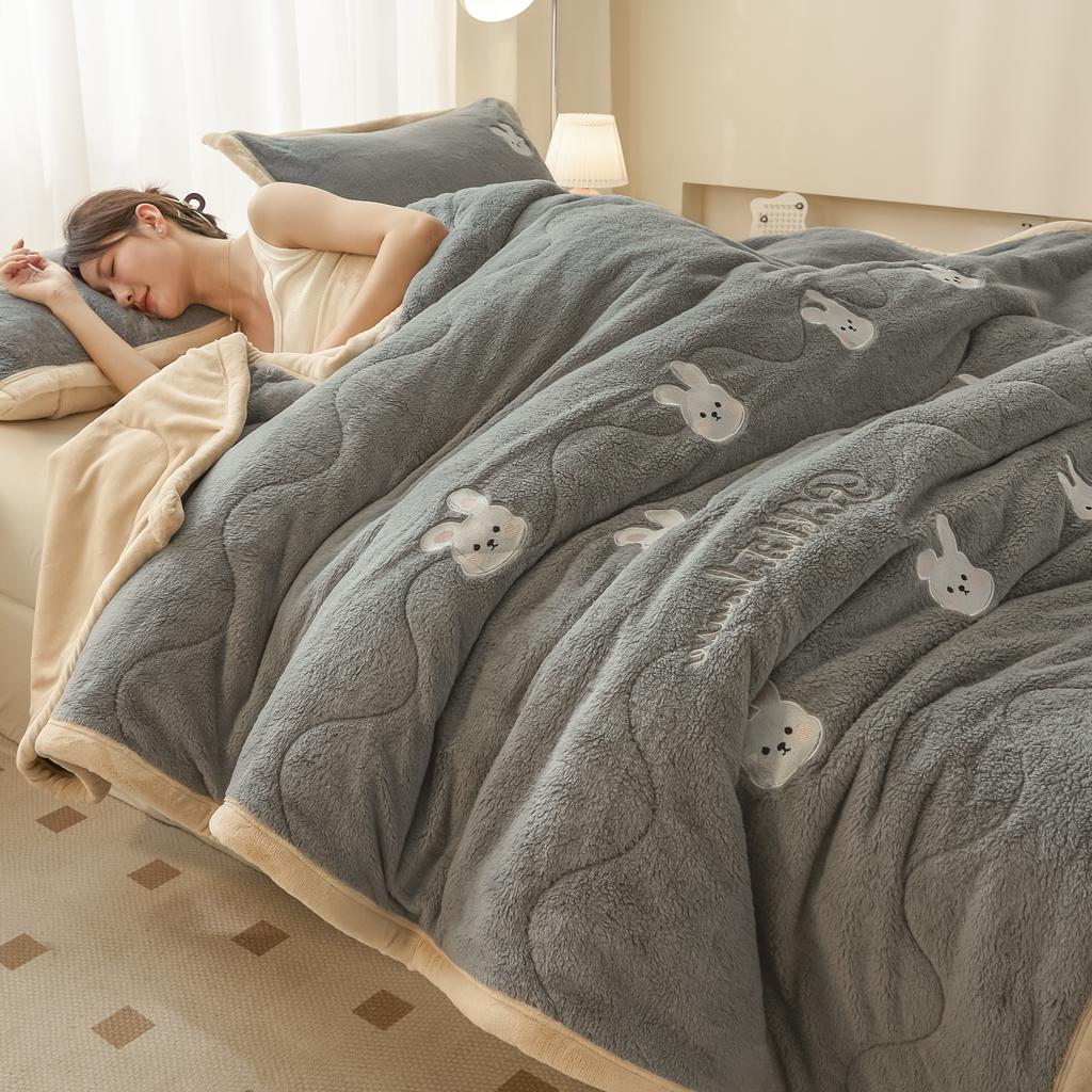 Sleeping Grid A-Class Double-Sided Milk Velvet Plush Cotton Embroidery Multifunctional Blanket