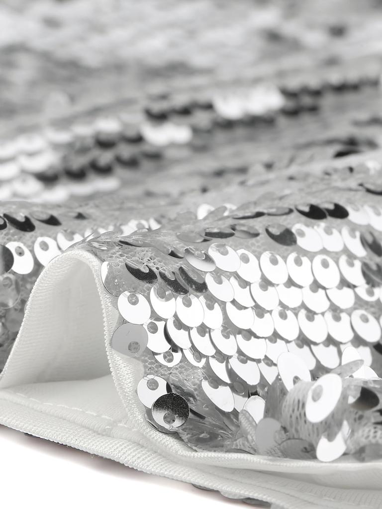 Allegra K Women's Silver Sequined Blazer Jacket, Short, Shrug, 3/4 Sleeves, Open Front, Party, Christmas, Halloween Costume, Size L