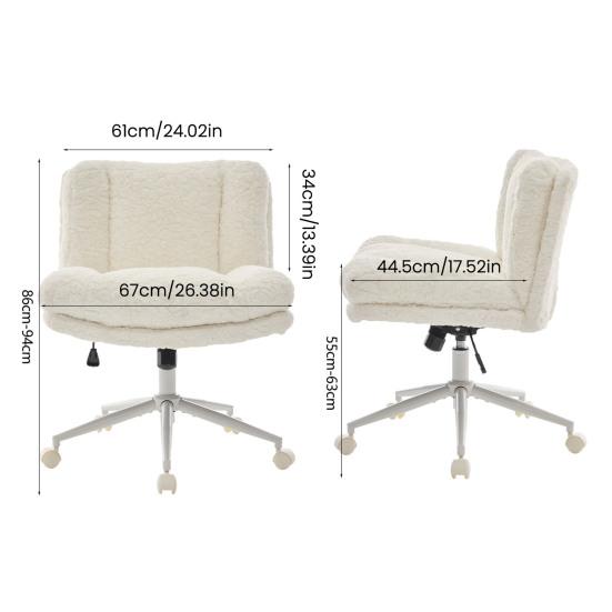 26.4 Inch Seat Office Chair, Artificial Rabbit Hair Home Office Chair with Metal Base, Adjustable Desk Chair Swivel Office Chair, Vanity Chair