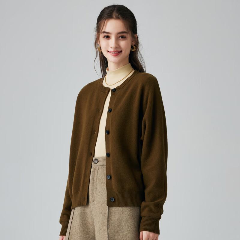 PALUOPO Women's 100% Cashmere Round Neck Cardigan