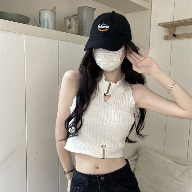 Strickweste Damen Oberbekleidung Hot Girl Aushöhlen Neckholder Ärmellos Basisschicht Innenbekleidung Kurzes Top Sommer