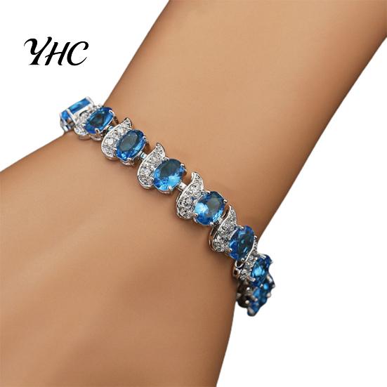 Girls Bracelet Women Leaf Charm Elegant Classic Adjustable Female Blue Rhinestone Embedded Ladies Fashion Jewelry светло-синий
