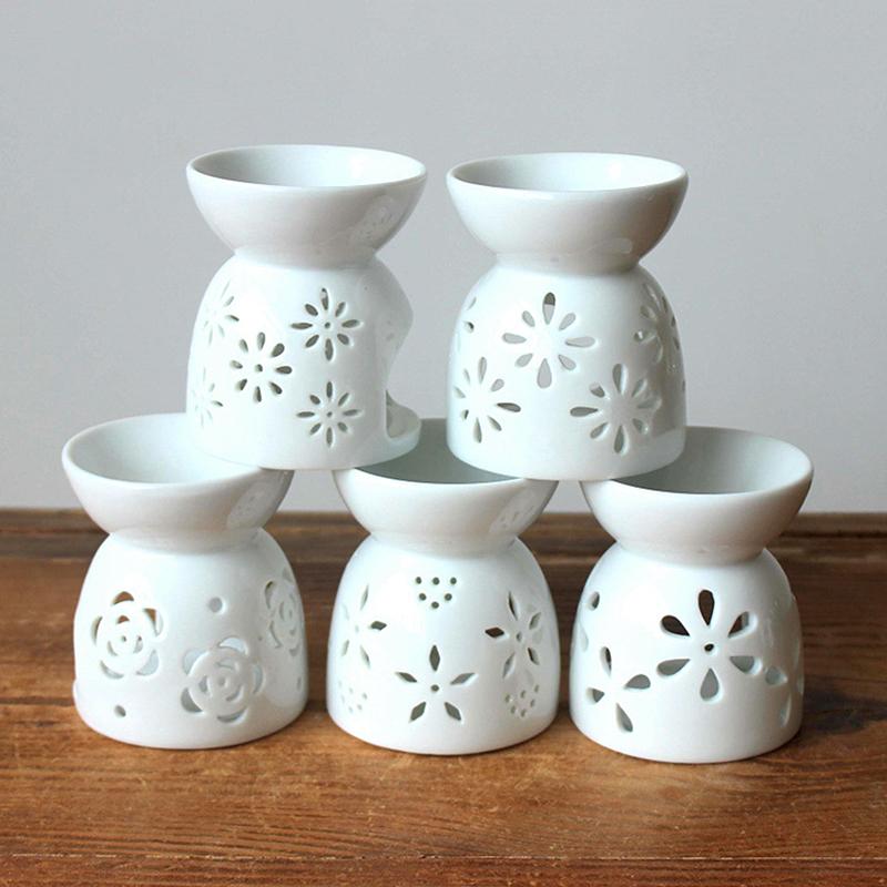 Bruciatore di aromi artigianale in ceramica fatto a mano con motivo a fiori cavi, bruciatore di oli essenziali, lampada a candela, molti stili, artigianato per ufficio e casa, decorazione