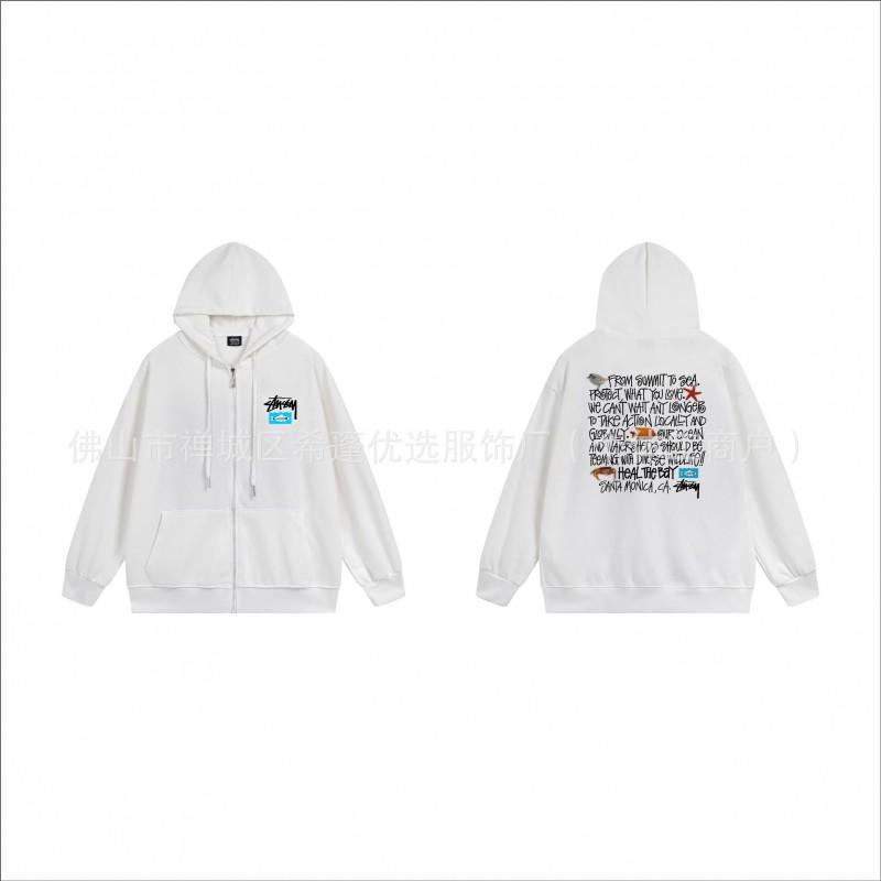 Hooded Zip-Up Sweatshirt Men Women Letter Print Loose Fit Casual Streetwear