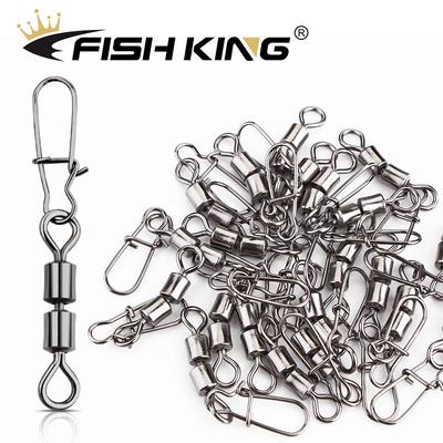 FTK 50PCS Accessori per la pesca al luccio Connettore Cuscinetto a spillo Girevole rotante Amo a scatto in acciaio inossidabile Girelle con esca