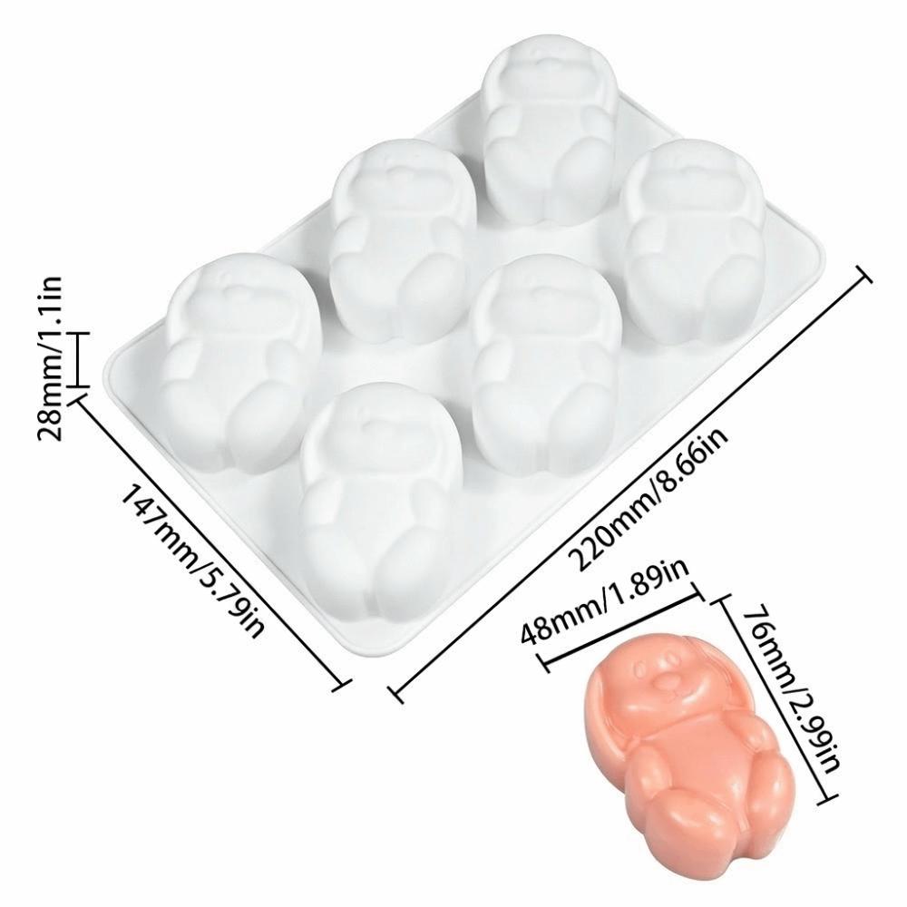 DIY Project 6-Cavity Easter Bunny Mold Rabbit Shape Reusable Mousse Cake Mold Non-Stick Flexible Chocolate Mold Soap Making