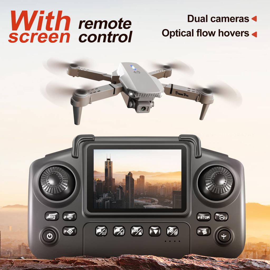 NUOVO Drone E88 Controllato da Schermo Telecomando con Display Quadricottero Flusso Ottico Doppia Fotocamera Aereo per Fotografia Aerea
