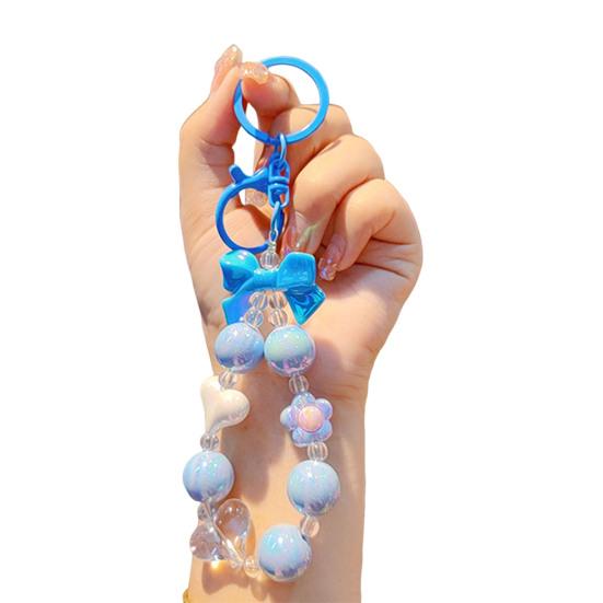 Keychain Macaron Color Heart Flower Beads Design Key Chain Transparent Colorful Pendant Mobile Phone Chain Bag Hanger Anti-Lost Accessory