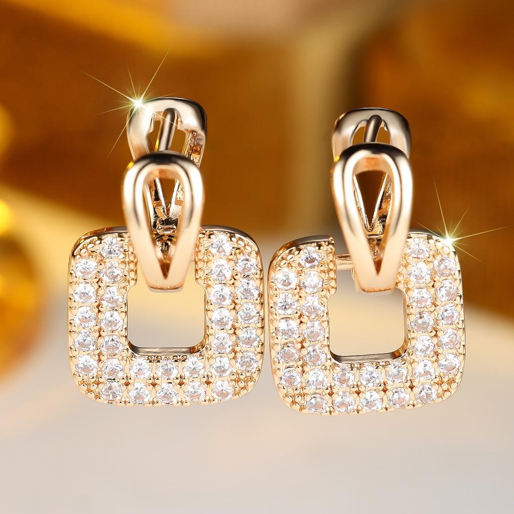 Crystal White Zircon Stone Hoop Earrings For Women Vintage Gold Color Wedding Jewelry