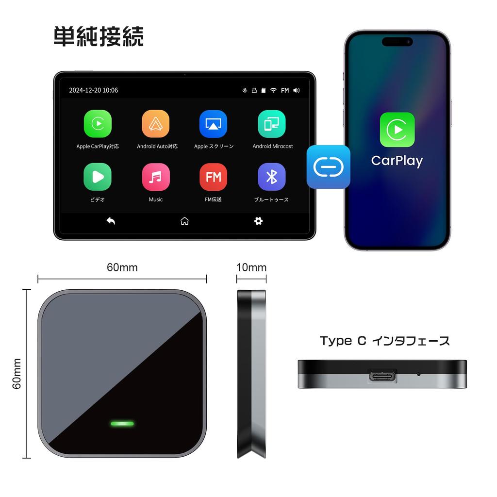 VVCAR CarPlay Wireless Adapter, 5 GHz WiFi, Navigation, Music, Siri, Calls and Messages, Online