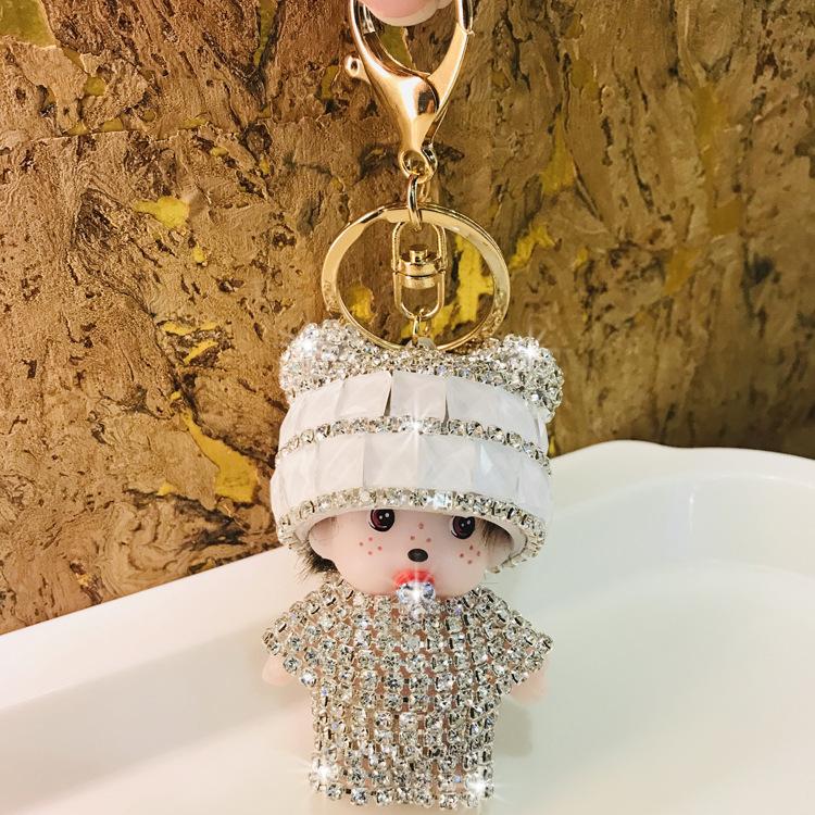 Monchchi Diamond Keychain Cute Monkey Keyring Kawaii Monchichi Hanging Ornament Car Key Chain Children Birthday Gifts s Carry Mini Lightweight