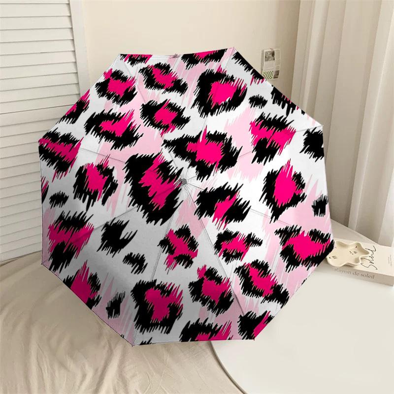 

1PC Leopard print Pink Umbrella-8-Rib Reinforced, Automatic Open, Lightweight & Durable, Cute Fashion Accessory for Outdoor-A1310