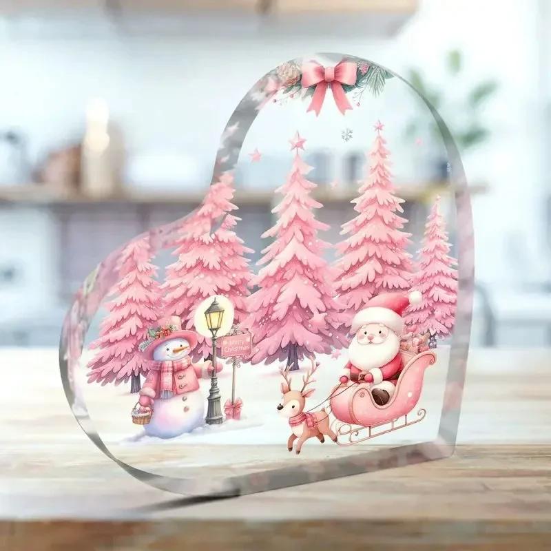 2D Flat Acrylic Cute Heart Shaped Christmas Desktop Decoration, Home Decor Plaque Hanging Wall Art Decorative Garden Decoration for Room Door Signs Ha