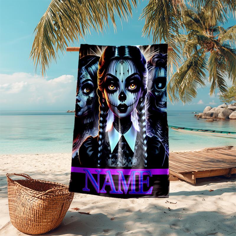 Personalized Customized Proof Beach Towel with Wednesday Addams Pattern - Soft, Absorbent,quick-drying,perfect Swimming,camping&bathing