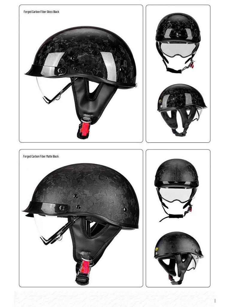 AD Carbon Fiber Retro 3C Certified Motorcycle Half Helmet for Men & Women
