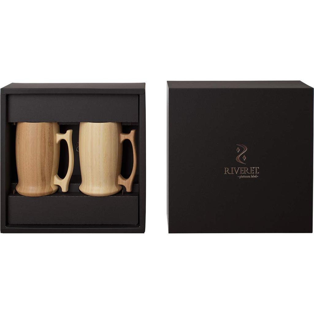 RIVERET Beer Mug Set (Pair), 500ml, Dishwasher Safe, White/Brown, RV-204WB