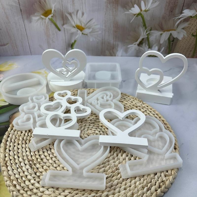 Heart Candlestick Molds Love Heart Candle Holder Molds with Base for DIY Craft Tealight Candle Holder Room Decorations