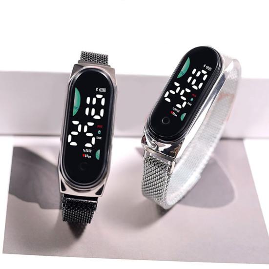 LED-Digitaluhr, wasserdicht, Magnet, Edelstahllegierung, Touchscreen, lesbares Zifferblatt, hohe Genauigkeit, langes Zifferblatt, batteriebetriebene Unisex-Sportarmbanduhr