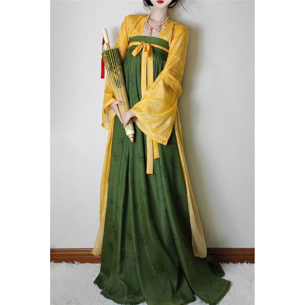 Chinesischer Tang-Dynastie Stil Tägliche Dopamin Chinesisches Kostüm Outfits Retro Einteiler Langes Rock Anzug für Damen