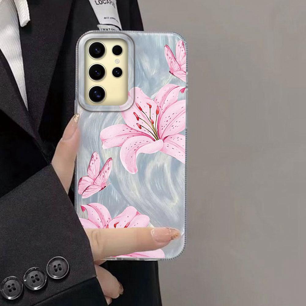 Pink Lily Flower Hard Back Print For Samsung Galaxy S25 Ultra S26 S23 S24 Plus S21 FE S22+ S26+ Shockproof Cover Phone Case Girl