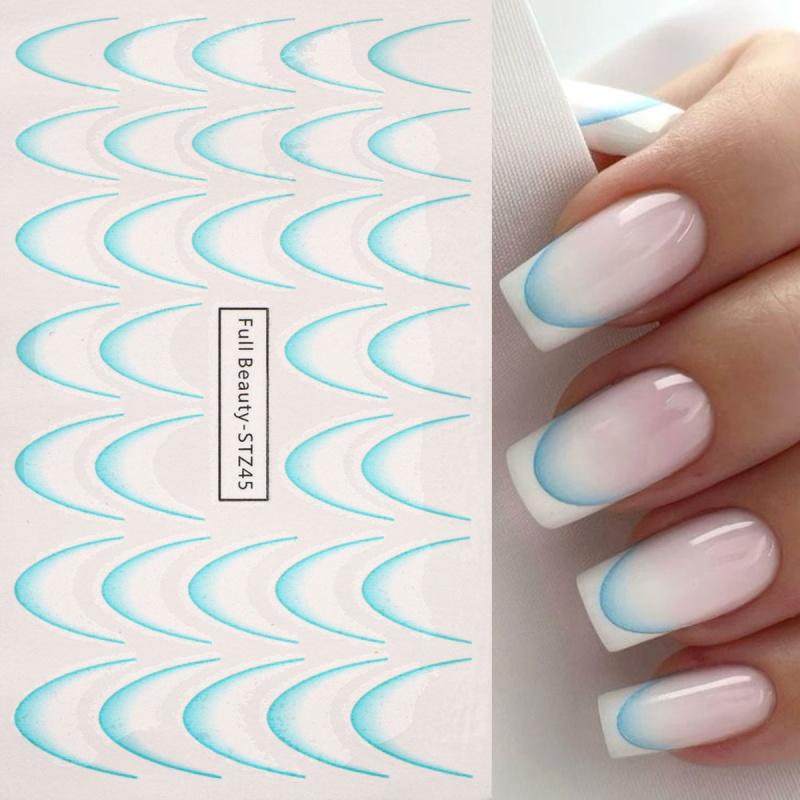 8pcs Gradient French Nail Art Stickers Ink Blooming Wave Line Water Transfer Sliders Decals DIY Ombre Manicure Decorations