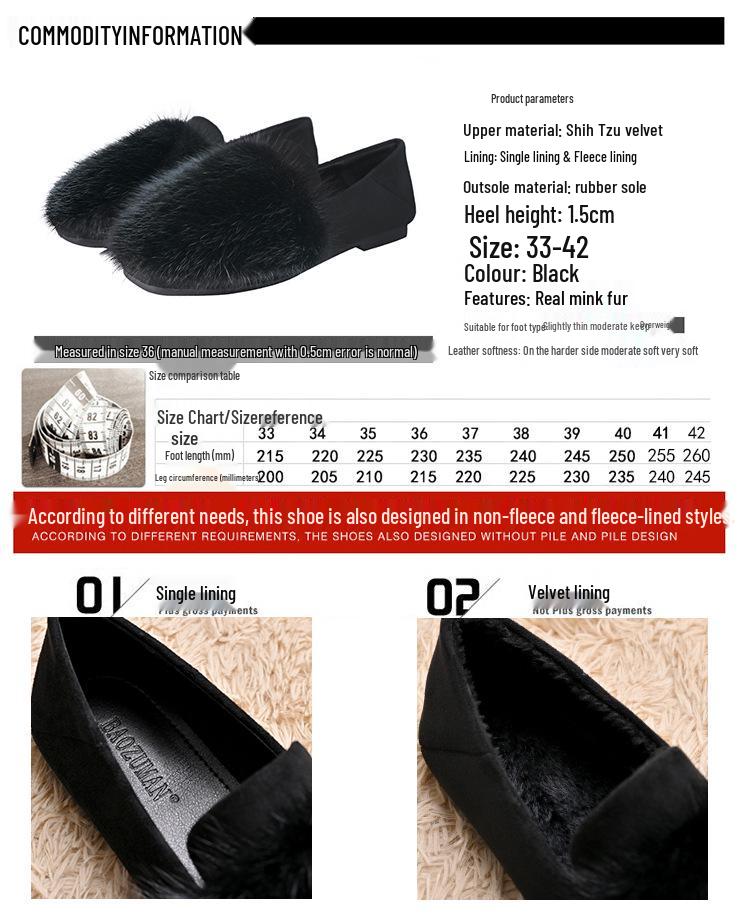 Mao Mao 2025 Korean Style Mink Fur Thick Sole Women's Winter Shoes - Versatile, Comfortable, Plus Velvet, Ideal for Pregnant Women