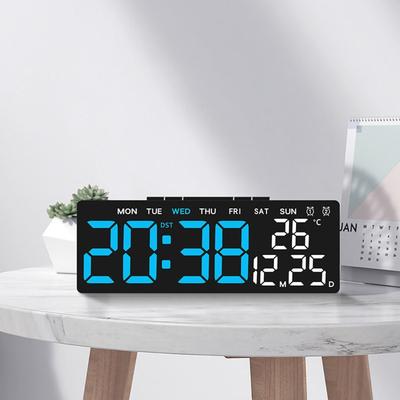 12/24H Format LED Electronic Clock 2 Alarms 3 Levels Brightness Large Digital Clock Date Week Temperature Display