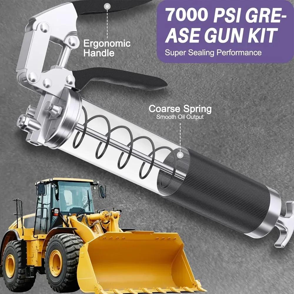 Manual Grip Grease Gun 400CC Aluminum Alloy 6000-7000PSI with Flexible Hose for Easy Greasing