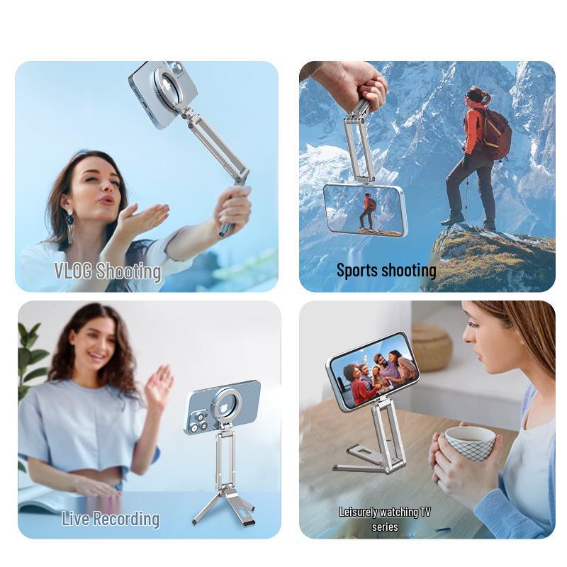 Aluminum Alloy Magnetic Multi-functional Desktop Phone Holder for Travel and Live Streaming
