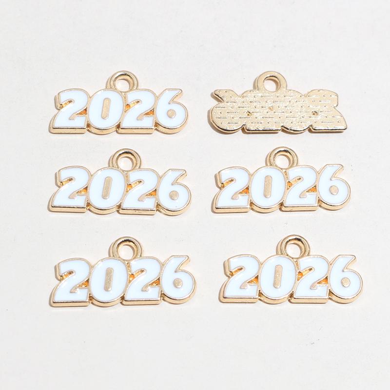 20pcs 18x9mm Enamel Year Number 2026 Charms Pendant for Earrings Necklace Bracelet DIY Jewelry Making Accessories Findings