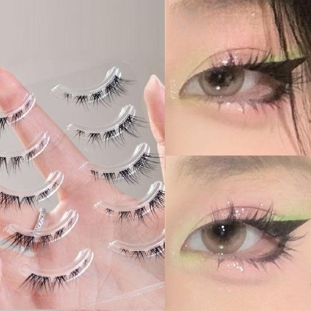 Mogugu - Set of 5 Pairs: Fox Eye Crisscross Cluster False Eyelashes