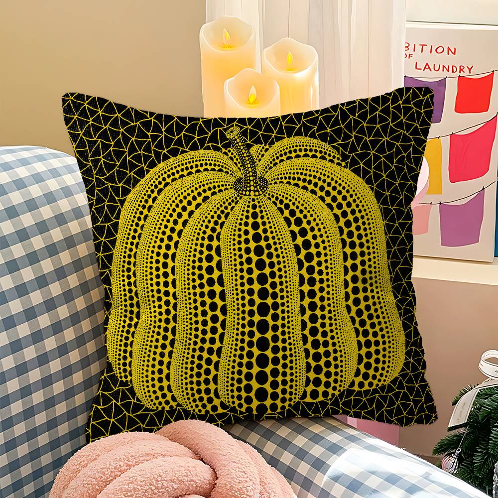 Yellow Dots Yayoi Kusama Pillow Covers Cartoon Sofa Decorative Home Double-Sided Printing Short Plush Cute Cushion Cover