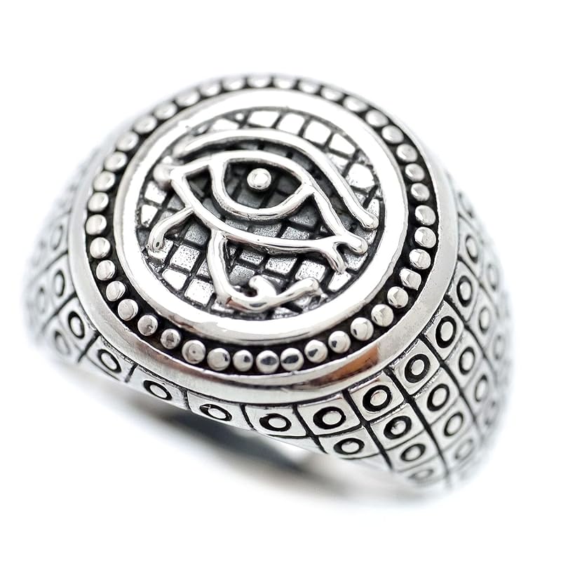 

[Silver One] срібне кільце 925 проби з оком Гора, чоловіче, коло m3, ліве око, Око Уджата [Ні]. 19]