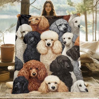1pc Poodle Print Blanket - Soft Flannel All-Season Lightweight Bedspread with Poodle Breeds
