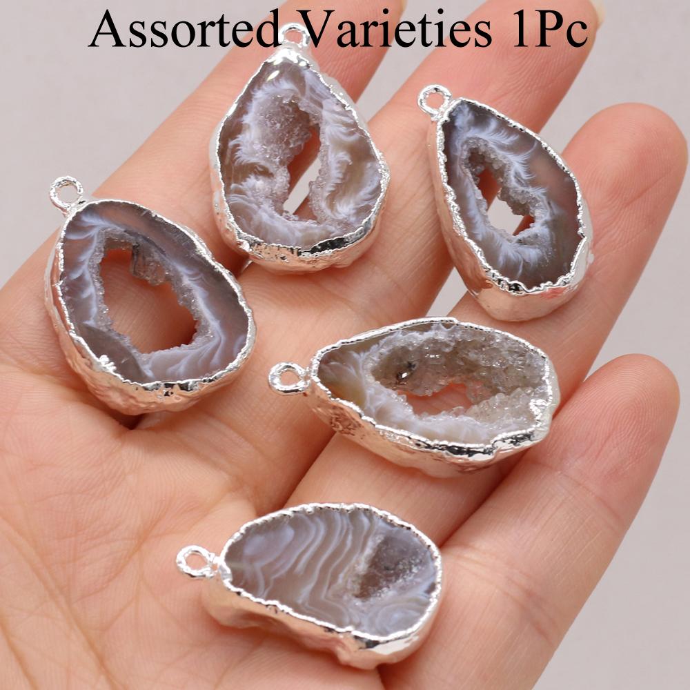 

1 шт., подвеска из натурального камня, богемский друзовый агат, подвески для самостоятельного изготовления женских и мужских ожерелий, аксессуаров или креативных украшений на Хэллоуин, Рождество 1Pc/15x25-20x30mm