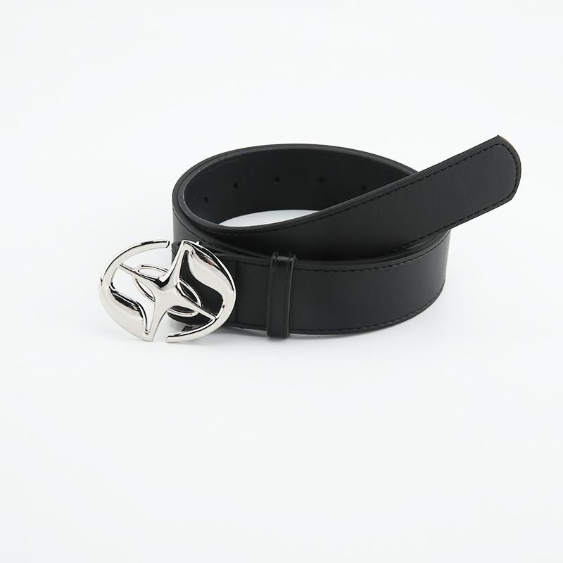 Buckle Smooth Waistband With Circular Center Cross Pattern Leather Imitation
